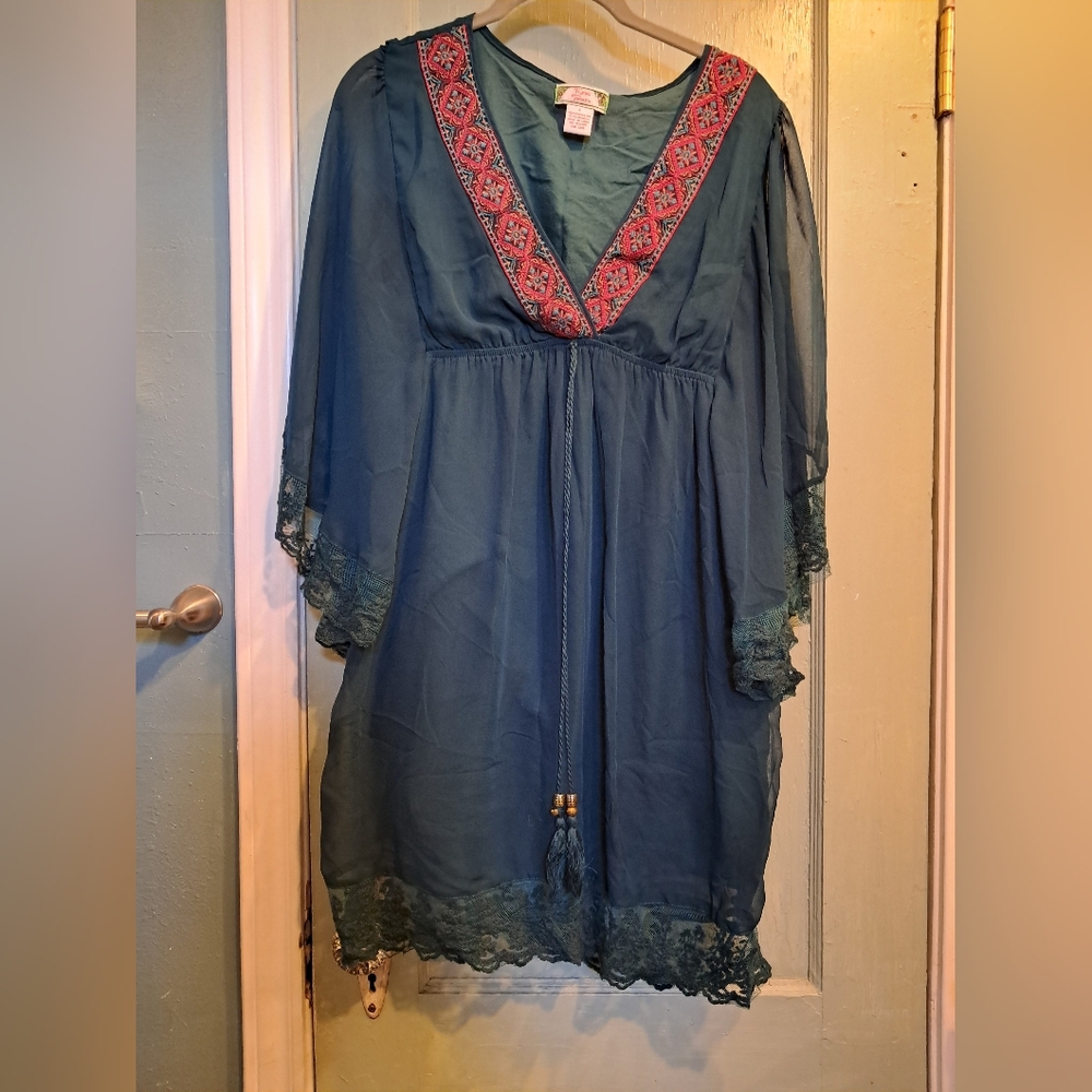 Flying Tomato Green Dress with Red Accents